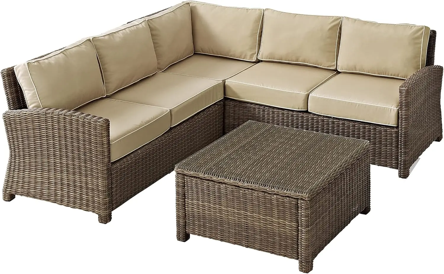 KO70019WB-SA Bradenton Outdoor Wicker 4-Piece Sectional Set (2 Loveseats, Corner Chair, Coffee Table)