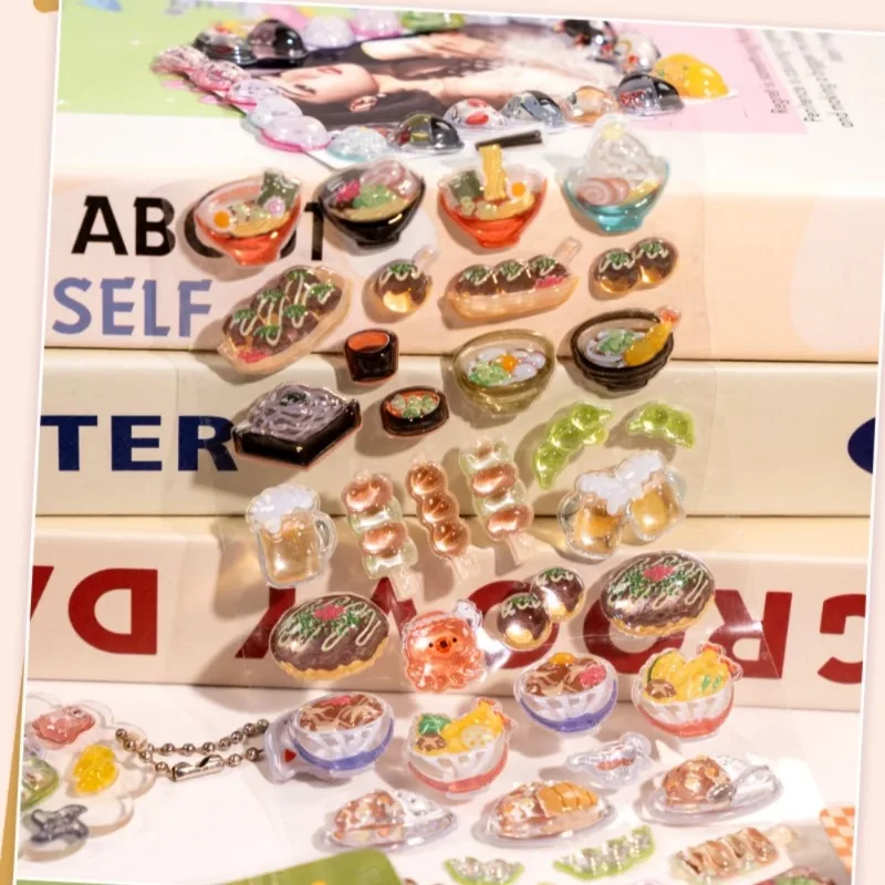 1pc/4pcs Japanese Style Kawaii Food Drop 3D Relief Stickers Scrapbooking DIY Journaling Stationery Diary Decor Cute Stickers