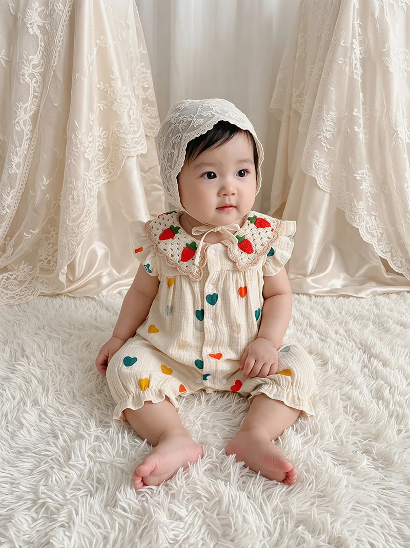 MILANCEL Summer Baby Rompers 0-24M Sweet Love Toddler Jumpsuit Thin Ventilate Infant Clothes Carrot Girls One Piece