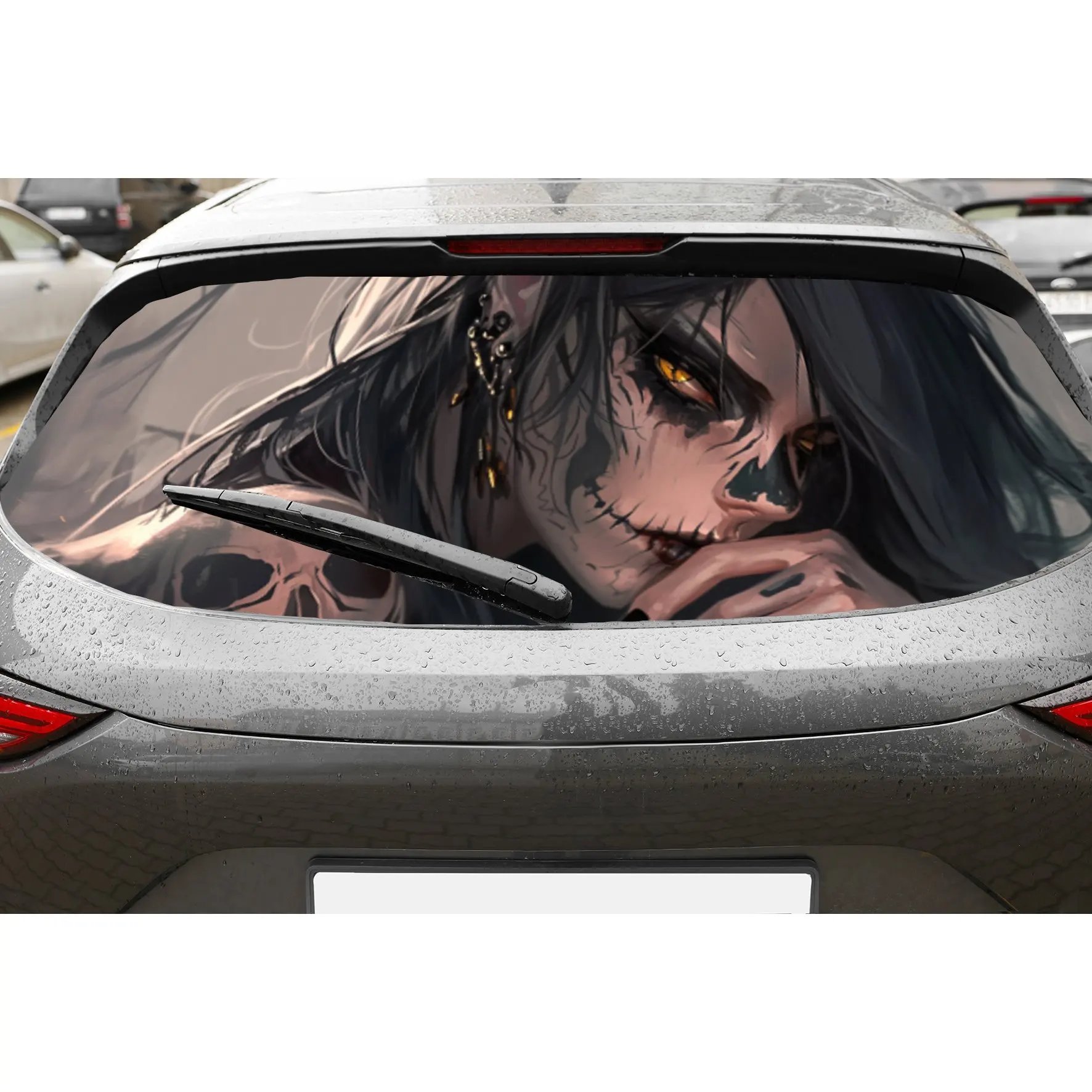

Dark and Cool Character PVC Perforated Car Vinyl Wraps, Durable Car Rear Windshield Sticker, Waterproof Car Rear Window Decal, P