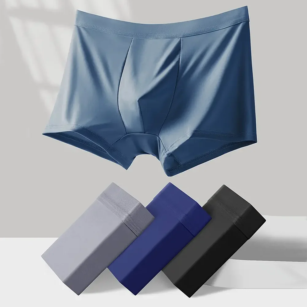 4-Piece Elastic Waistband Solid Color Casual Men's Boxer Shorts Comfortable Breathable Ice Silk Underwear Men's Sexy Underwear