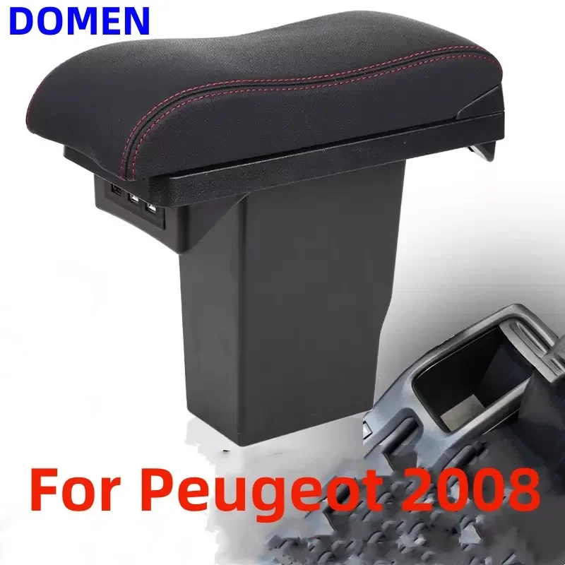 

For Peugeot 2008 armrest box +3USB Black Leather Center New Storage Box Modification dedicated 2012 -2018