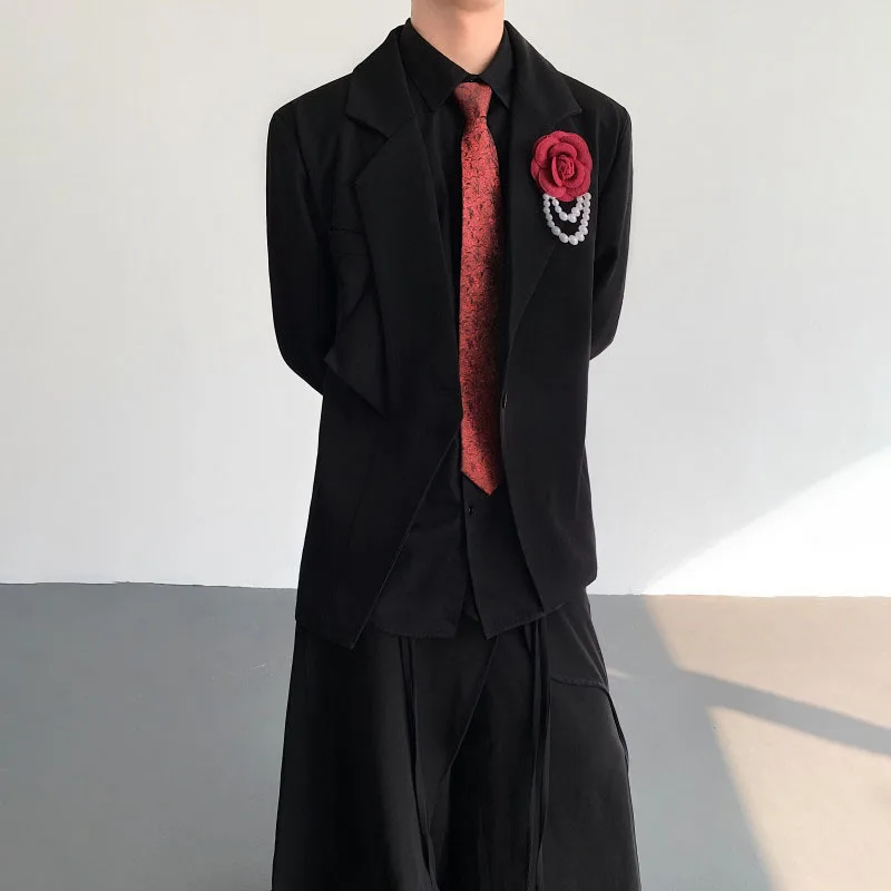 WTHT Fashion Men's Spliced 3D Flower Contrast Color Blazer Coats Trendy Double Buckle Lapel Jackets Mlae 2025 Autumn 2A2054