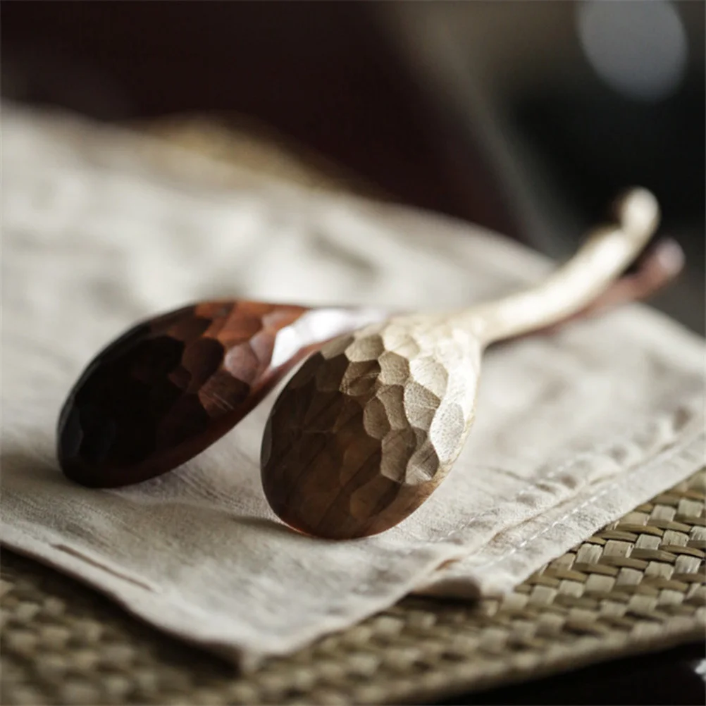 

2Pcs Natural Wooden Soup Spoons Hand Carved Tortoise Shell Pattern Big Kitchen Spoons Safe Non Scratch Surface Eco Friendly