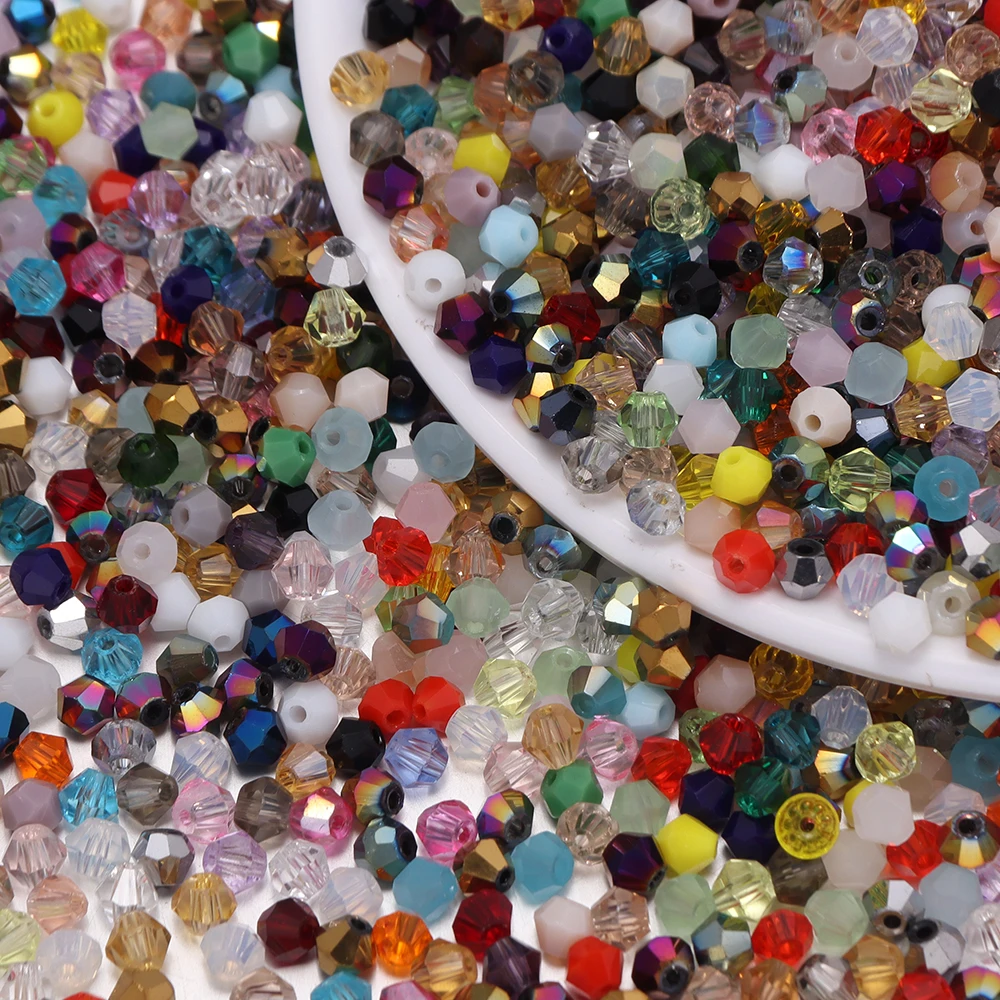 200 Stück 4mm Bunte Glänzende Facettierte Kristallglasperlen Bicone Lose Abstandsperlen DIY Armband Halskette Schmuckherstellung Zubehör – Detail 6