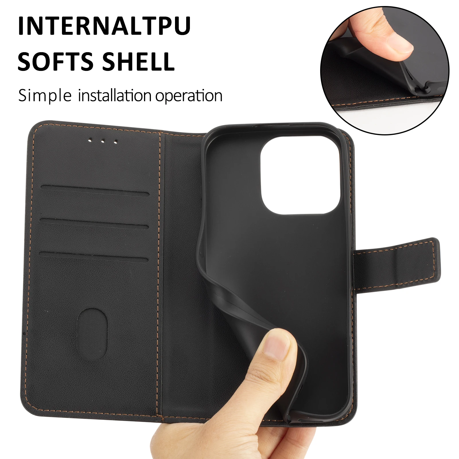 Flip Wallet Schutzhülle für iPhone 17Pro Max/16/15/14/13/12/11Promax Xs/Max Xr 7/8 Se2022 Handyhülle Einfach und Stilvoll mit Kartenfach Kunstleder Schutzcover – Detail 11
