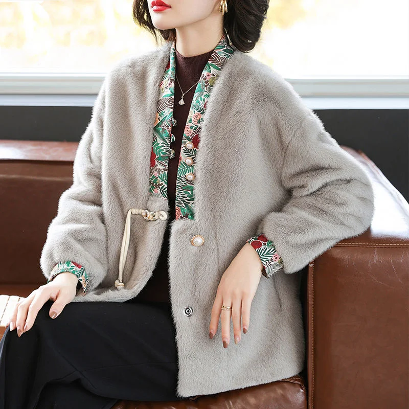 Middle aged Women Fur Coat New Imitation Mink Fur Overcoat High-end Artificial Mink Fur Coats Middle aged Mother Winter Outcoat