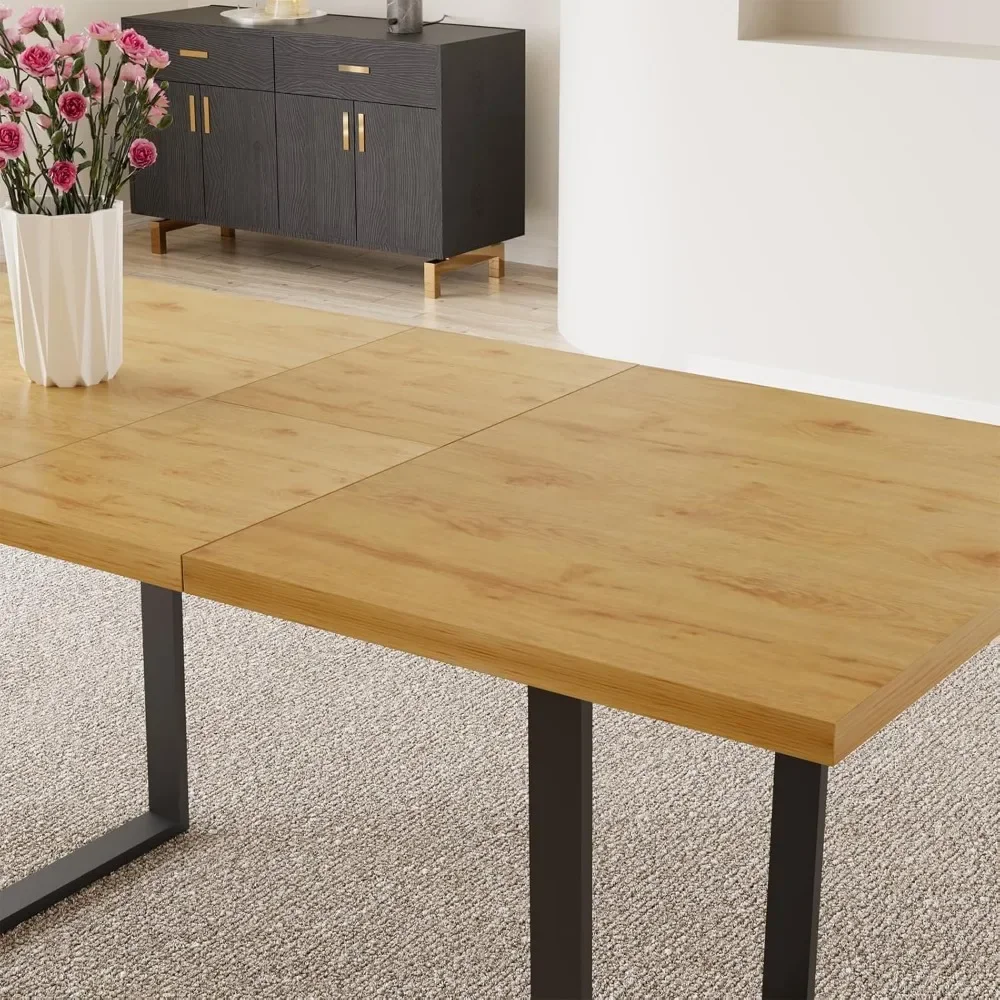 Juego de mesa de comedor de madera extensible, 6 sillas tapizadas, muebles de cocina para el hogar