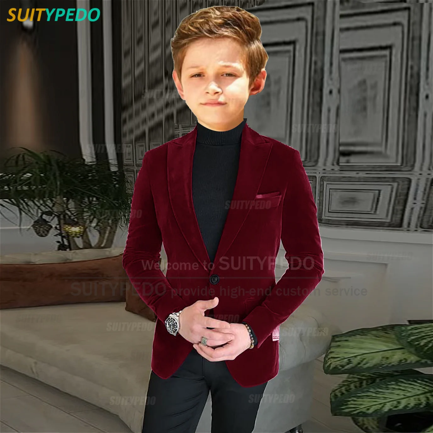 Newest Velvet Suit Sets For Boys Formal Party Tailor-made Slim Fit Costumes Halloween Prom Children Elegant Outfits 2 Pieces