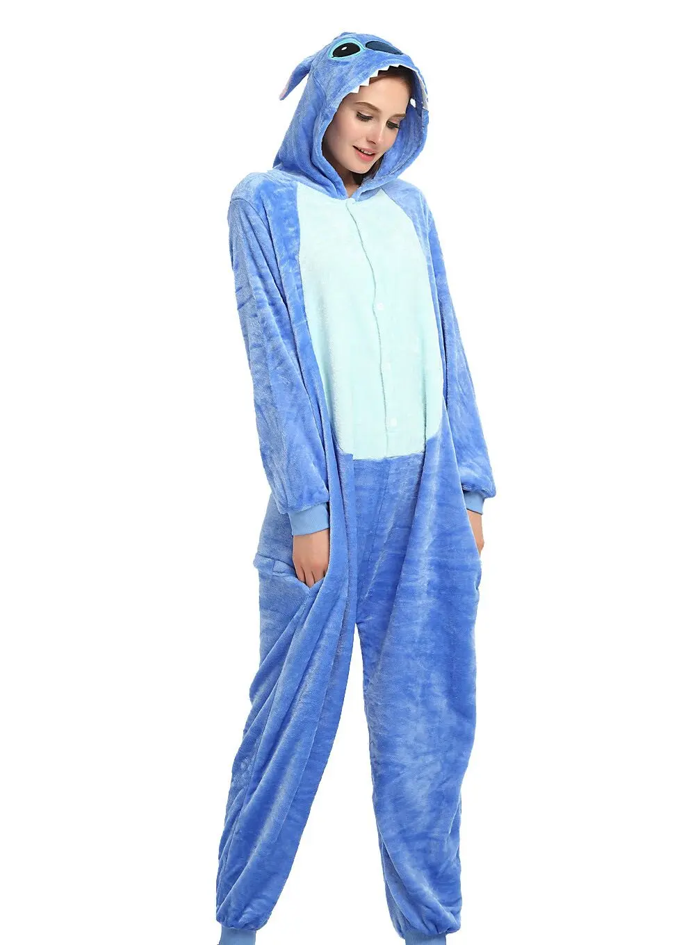 MINISO Stitch Onesies Animal Cosplay Costume Pajamas Adults One Piece Pyjamas Hooded Sleepwear