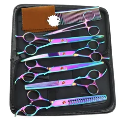 7.5 Inch Pet Scissors Kit,Straight Cut Thinning Scissors  And Curved Scissor Fish Bone Shears Dog Grooming Scissors Set