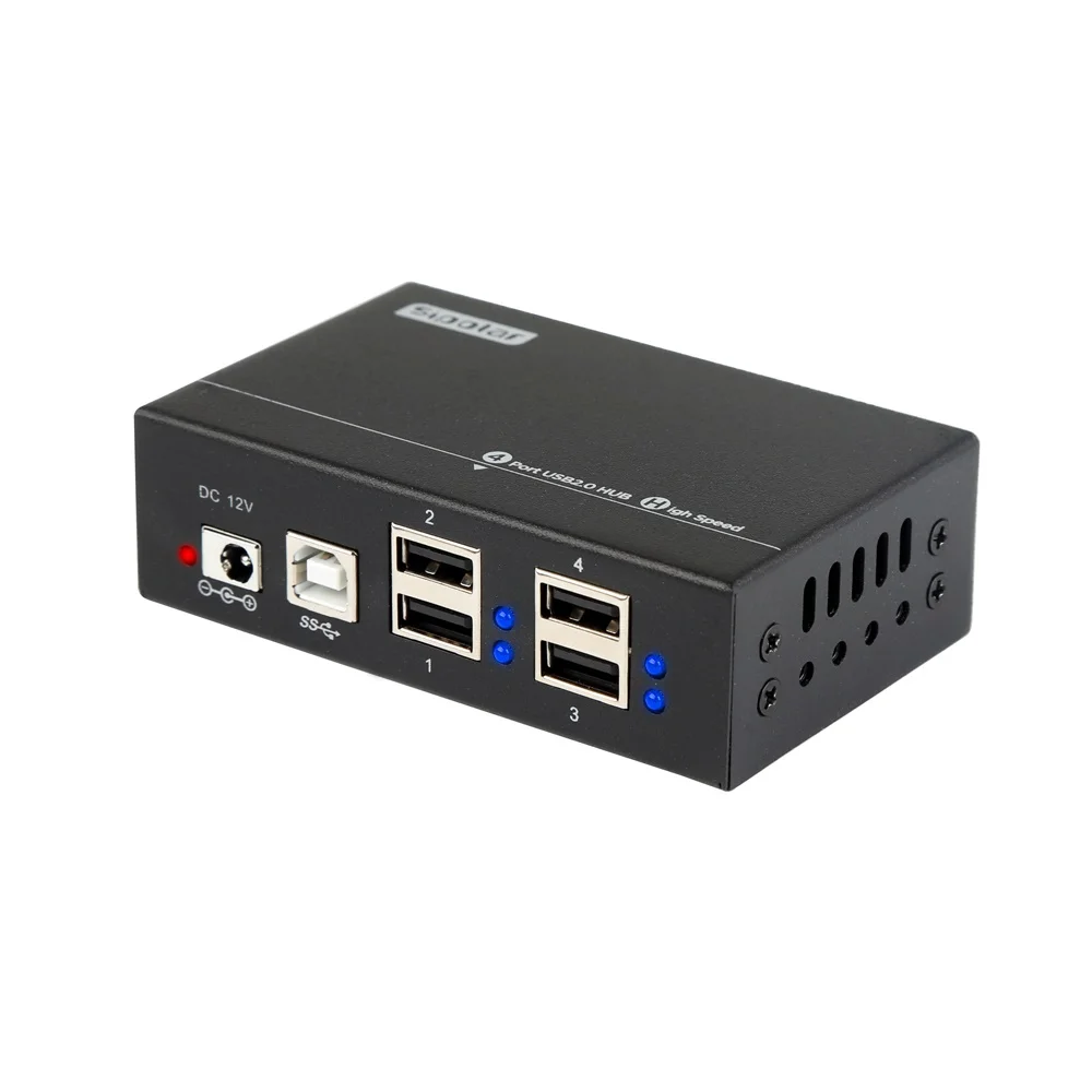 Sipolar-4 포트 미니 USB 2.0 3.0 금속 허브 분배기, 12V1A 전원 어댑터 LED 표시기 장착 브래킷 PC 노트북 모바일 용