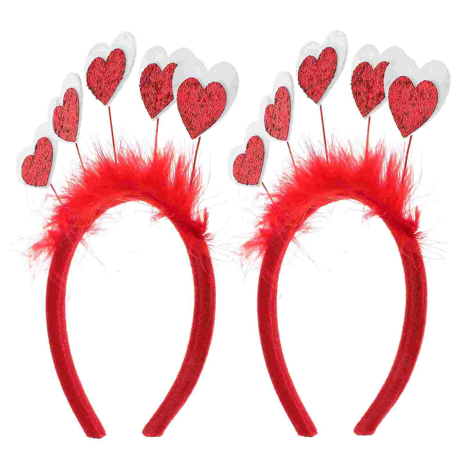 

2 Pcs Love Headband Headbands Red Heart Headpiece Plastic Valentine Valentines Accessories