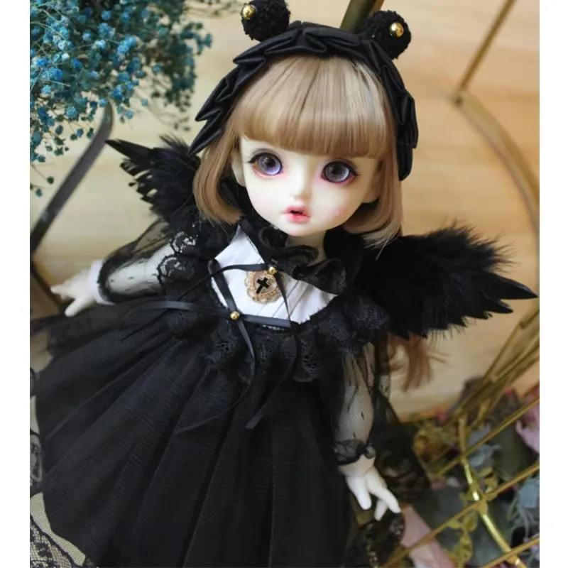 Black BJD Dress Accessory Set with Hair Band And Wings for 1/6 1/4 BJD Dolls Compatible with Blyth Doll Fashionable Doll Clothes