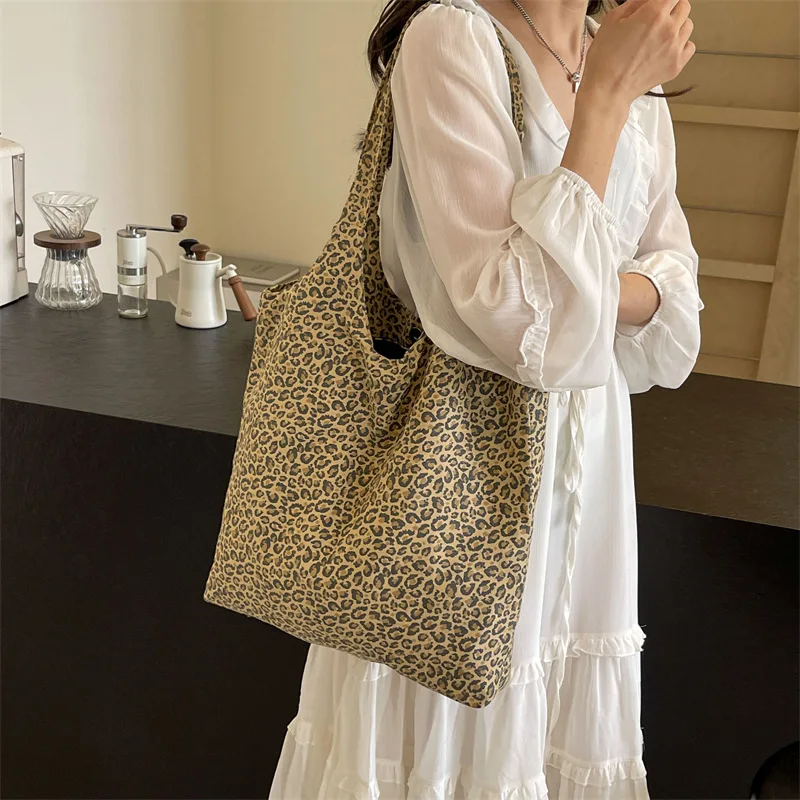 

Branded Women's Canvas Shoulder Shopper Bag Leopard Eco Reusable Shopping Bag for Woman 2025 Large Size Handbag Tote Bags