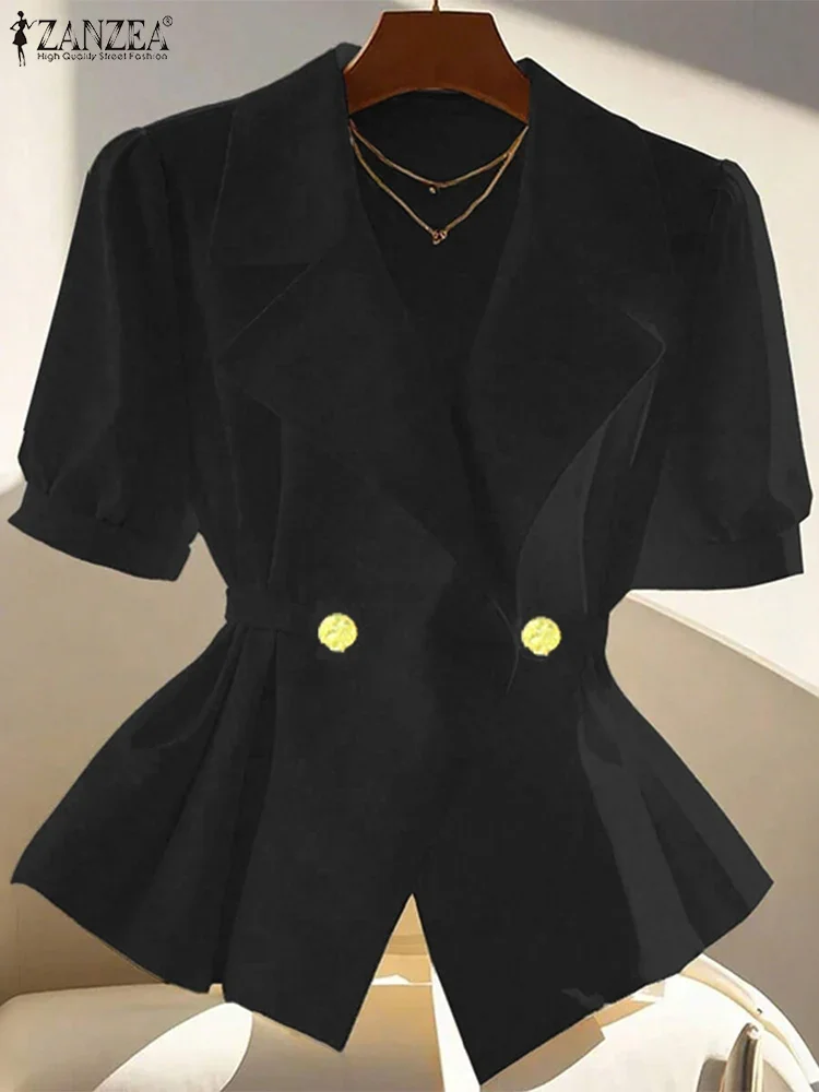 OL Work Blazer Women Spring Thin Outwears 2025 ZANZEA Fashion Lady Suits Short Sleeve Overcoats Casual Lace-Up Cardigans