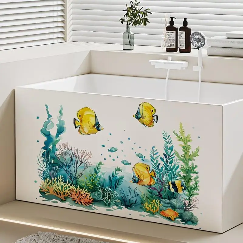 Ocean Fish Wall Sticker Waterproof Removable Self-Adhesive Creative Decor Mural Suitable For Bathroom Sink Area Background Decor