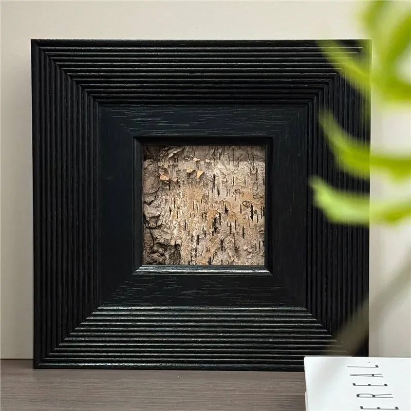 Nordic Modern Solid Wood Ring Slice Art Print Black Frame Wall Hanging Picture Home Decor Desktop Ornament Minimalist Style