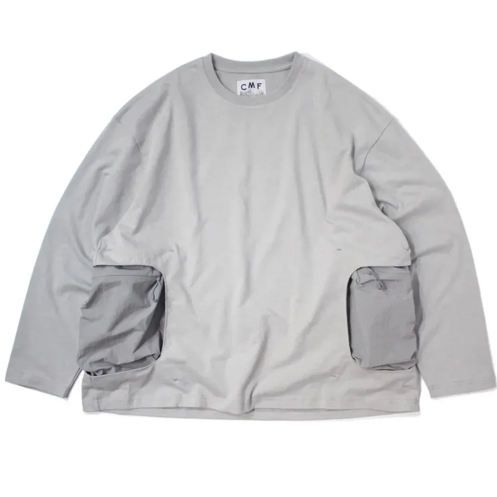 

Japan Style CMF Men's Outdoor Spliced Long Sleeved T-shirt with Nylon Pocket Loose Cotton Base Pullover