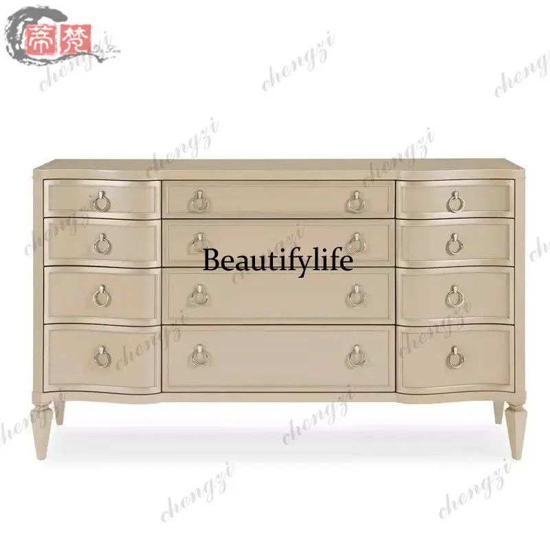 American light luxury solid wood bedroom dresser chest cabinet bedside cabinet modern living room champagne gold drawer cabinet