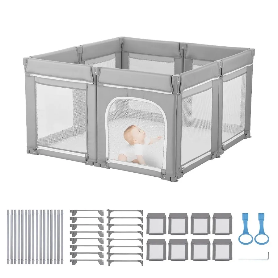 

Baby Playpen 47.2″ x 47.2″ Foldable Toddlers Playpen Indoor/Outdoor Baby Fence Play Yard with Zippered Door and Soft Breathable