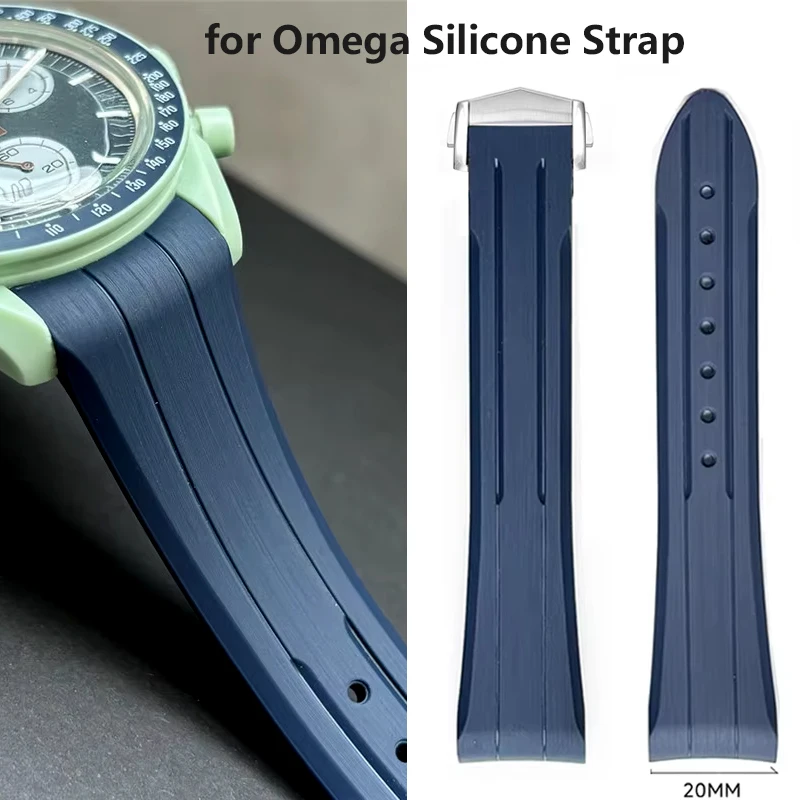 Strap for Omega X Swatch MoonSwatch for Speedmaster Moon Watch Band 20mm Curved End Diving Silicone Rubber Wristband Bracelet