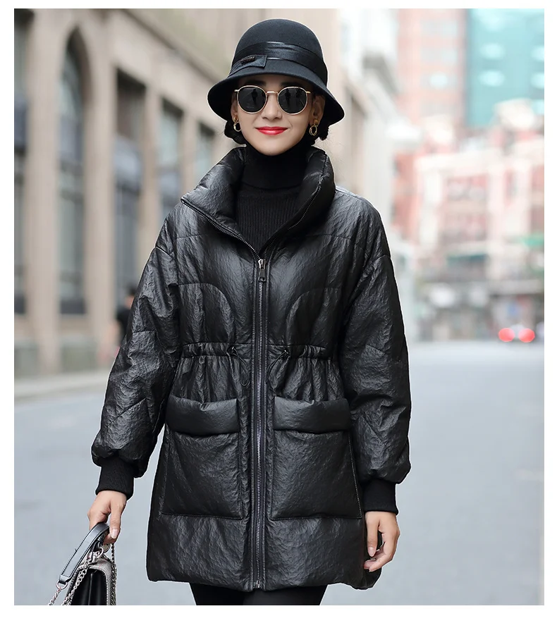 

2024 Winter Genuine Leather Jacket Women Long Down Coat Female Real Sheepskin Coats Woman Parkas Fashion Chaqueta Cuero Mujer