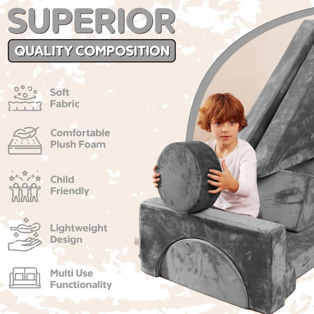 Ensemble de canapé modulaire pour enfants, canapé convertible, coussins en mousse souple, jeu pour enfants, 14 pièces