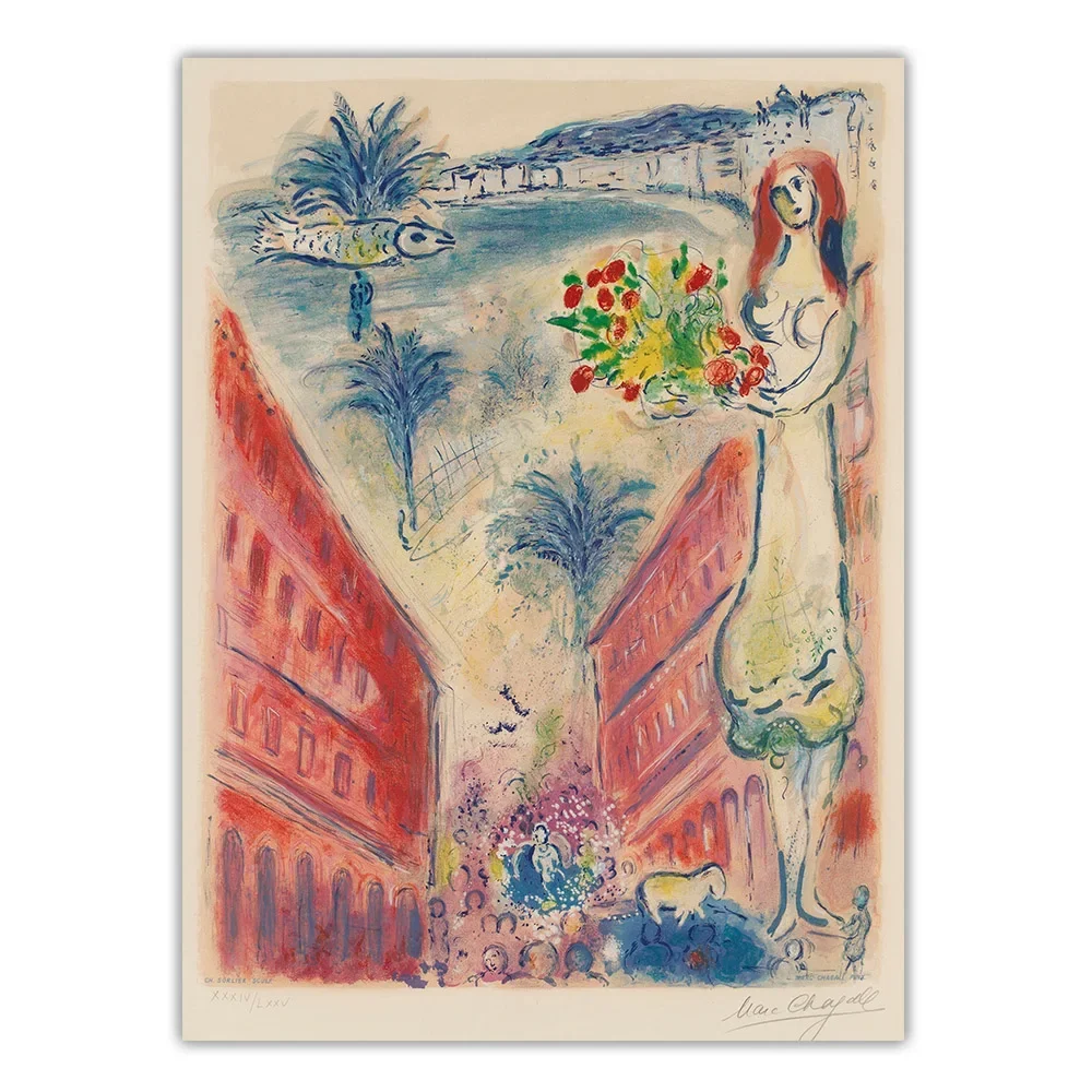 سيتون مارك شاجال 《المناديل دي لا فيكتوير في لطيفة》 لوحة زيتية فنية من القماش صورة فنية جدار خلفية ديكور ديكور المنزل #5