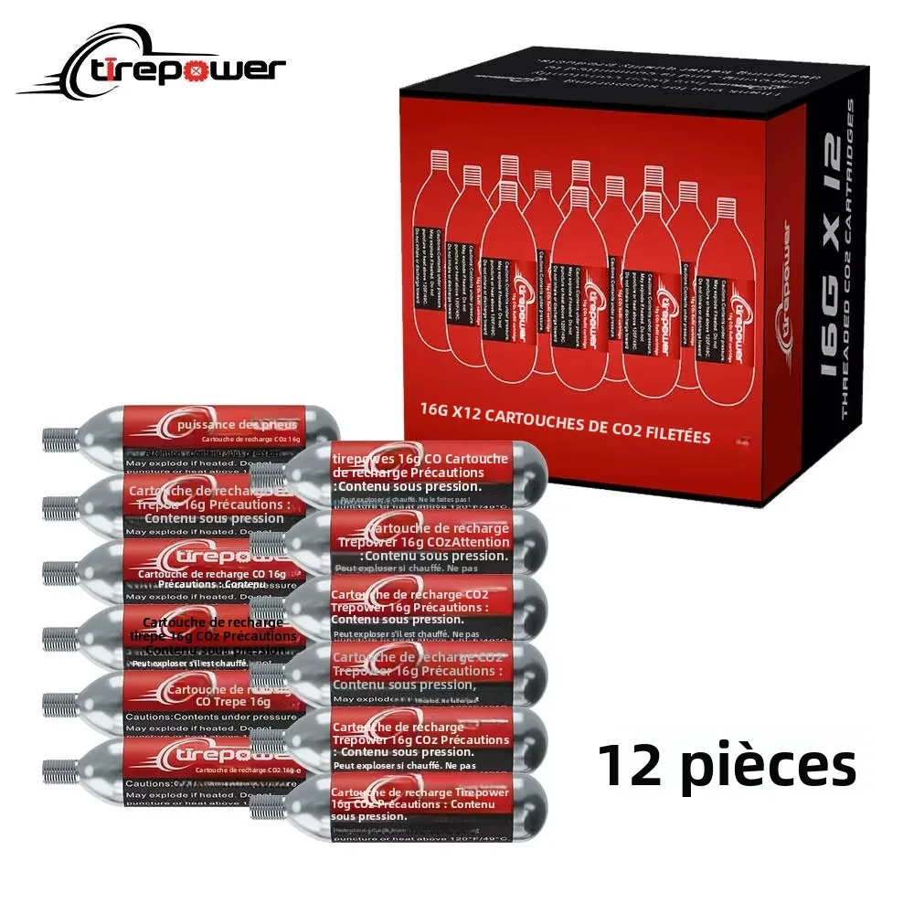 Lot de 3/5/12 cartouches de CO2 filetées de 16 g, gonfleur de pneus de vélo, cartouche pour gonfleur de CO2 avec connexion filetée