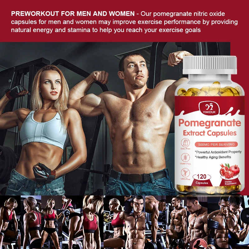 Natural Pomegranate Capsules for Skin & Heart Health Joint Support & Pre Workout for Men & Women  - Nitric Oxide Supplement