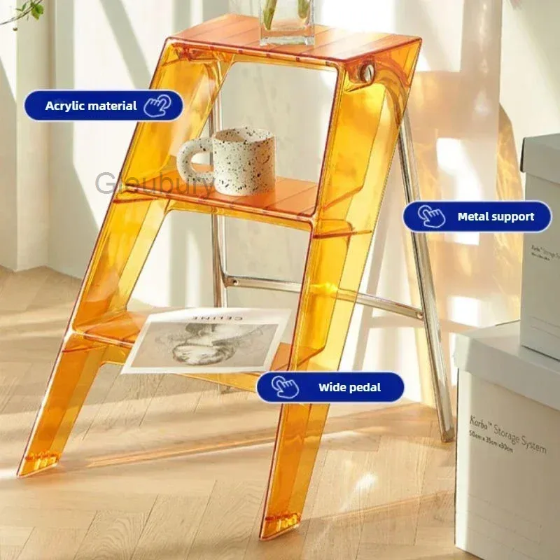 Multi Functional Transparent Folding Ladder for Household Use, Nordic Acrylic Ladder Stool, Indoor Anti Slip Three-step Ladder view 5