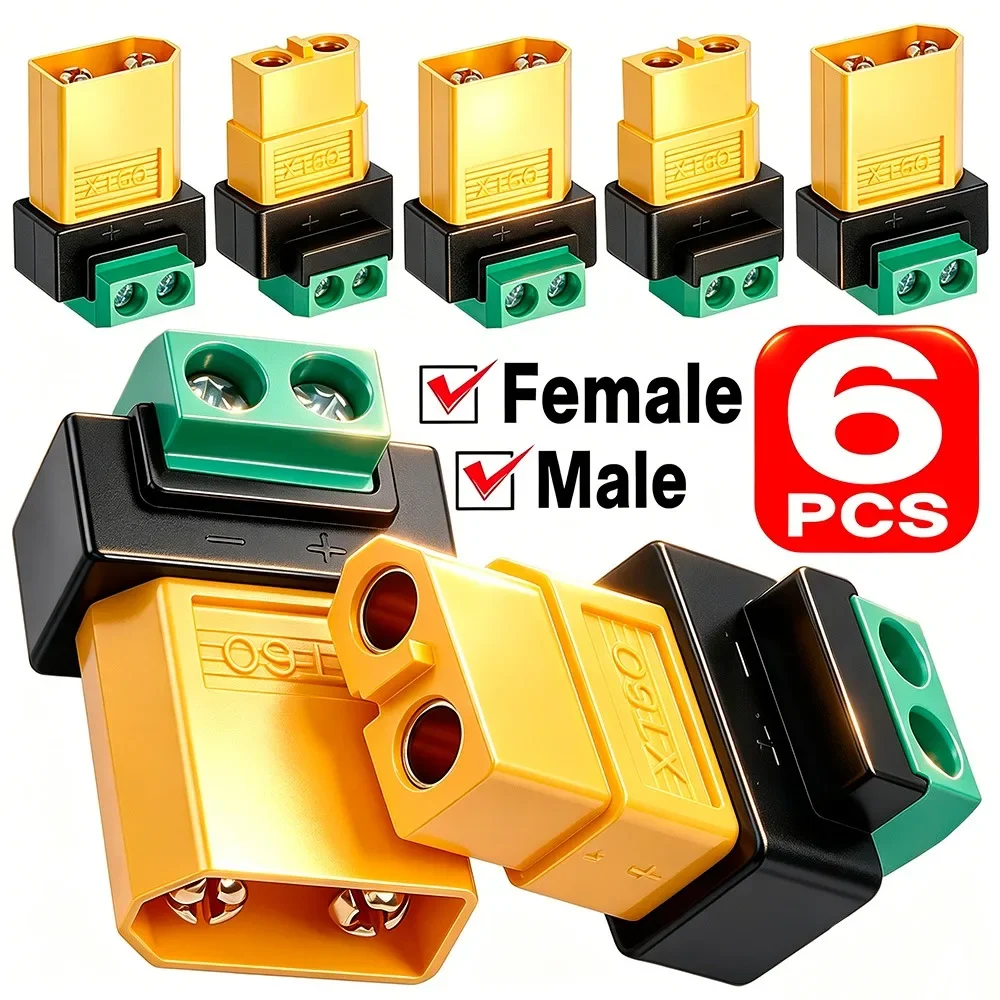 Adaptateur de connecteur à vis XT60 à 2 broches, 1 à 6 pièces, adaptateur de prise d'alimentation sans soudure XT60 mâle/femelle à 2 broches pour panneaux solaires et drones