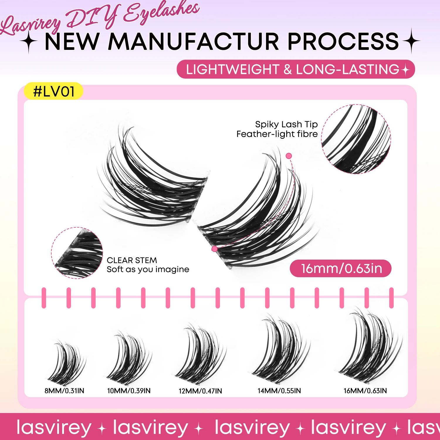 Lasvirey Lash Clusters Kit Natuurlijke Wimpers Extension Set Gemengde Manga Wimpers Met Onderwimpers Clear Stem DIY Individuele Wimper