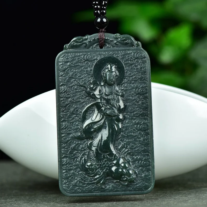 Hetian Thousand-Hand Guanyin Maitreya Buddha Green Jade Eight Zodiac Tiger Pendant