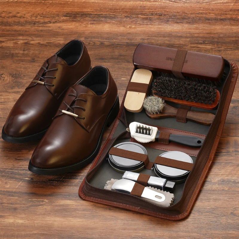 Horse Hair Brush Leather Shoe Wax Set,maintenance Oil Leather Jacket Care,shoe Polish,car Interior Maintenance Tool11 Piece Set.