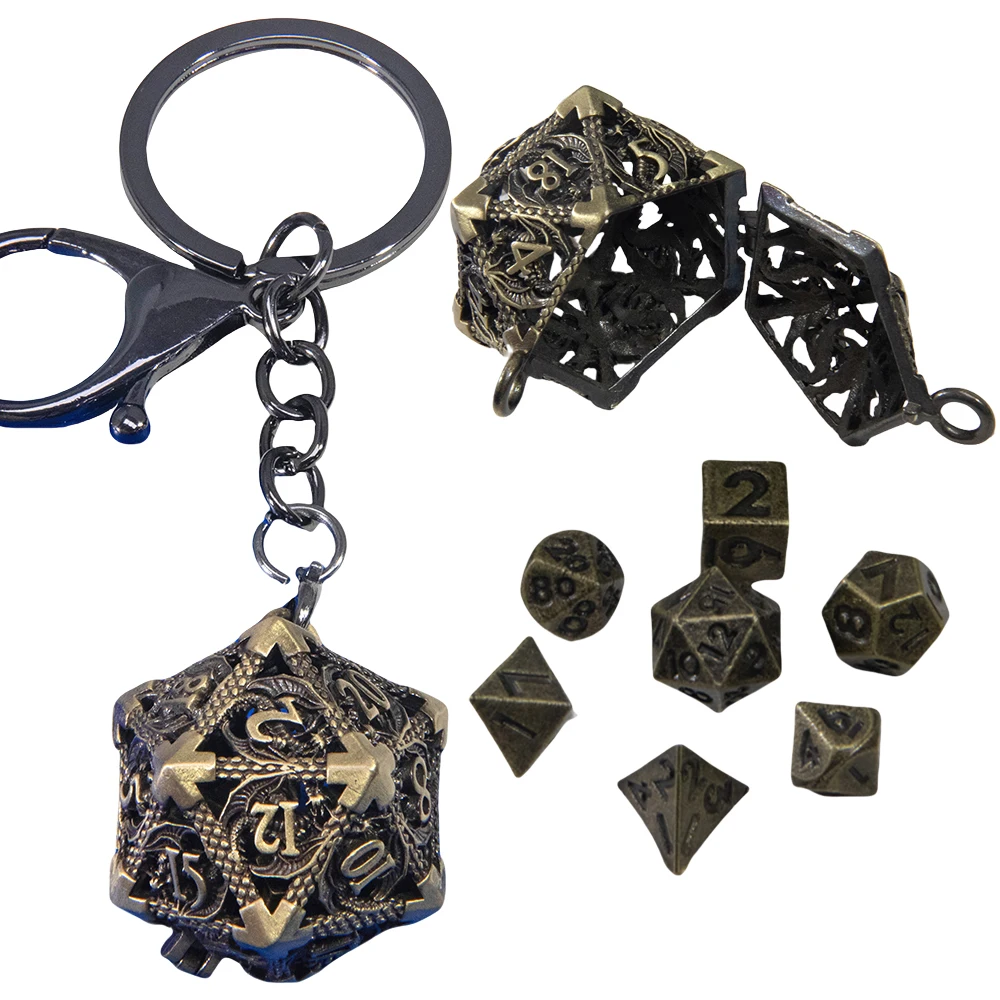 

Мини-металлические игральные кости, 7 шт., многогранные игральные кости с портативным полым футляром D20 для настольной игры DND