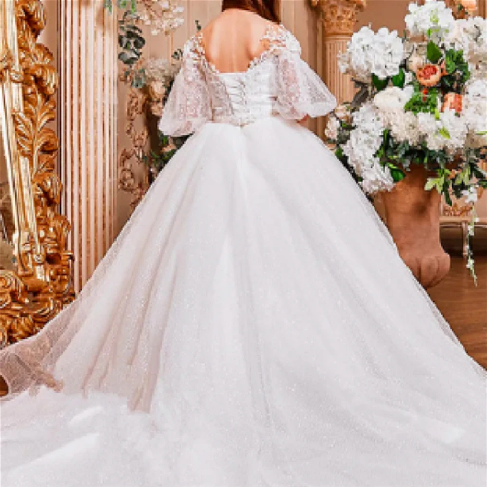 ดอกไม้น่ารักสาวชุดบอลประกวดความงาม First Communion Elegant Tulle ลูกไม้ Secal Backless เจ้าหญิงเด็กวันเกิด