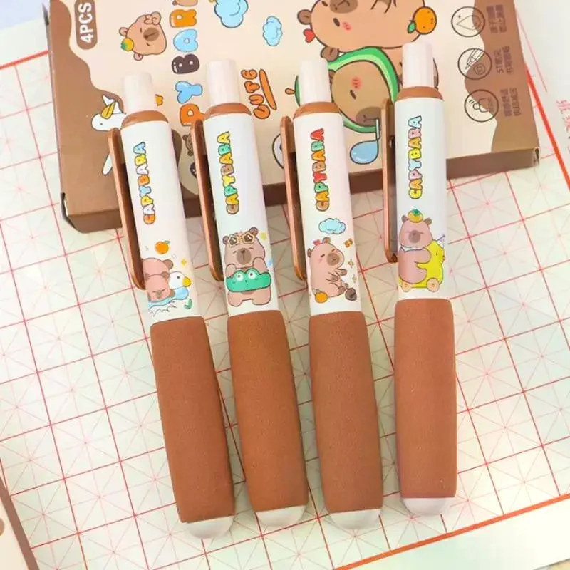 4Pcs Capybara Gel Pens Sponge Soft Grip Quick-Drying Gel Pens Set Office School Kawaii Student Stationery Supplies