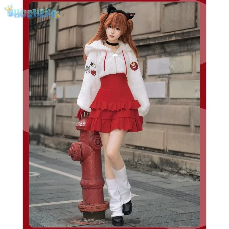 

Аниме EVA Аска Лэнгли Сорю Косплей Костюм Рождественская девушка Милое теплое пальто Юбка Головные уборы Носки Новая карнавальная женская униформа