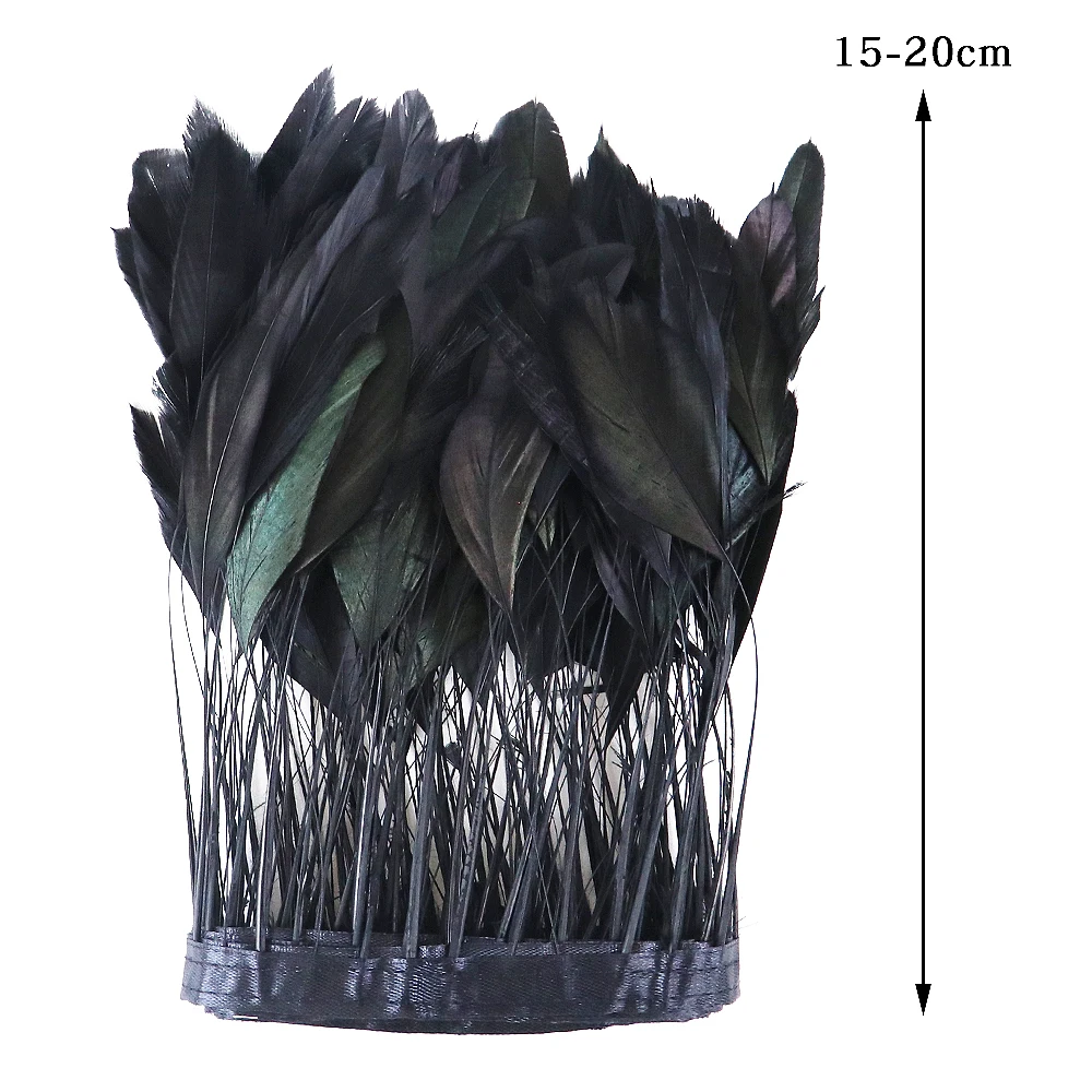 Natural Stripped Coque Feather Trims Fringe Black Ribbon long Rooster Plume for Crafts Dresses Skirt Costume Decoration