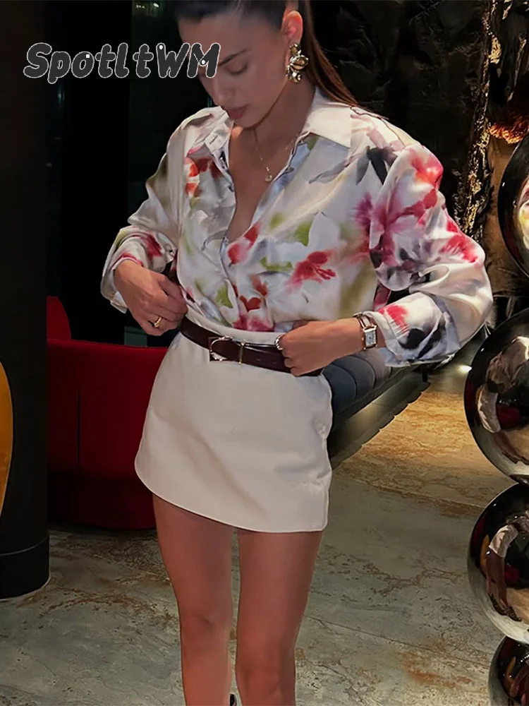 

Women Summer Chic Print Blouse Fashion Single Breasted Laple Loose Long Sleeve Clothes 2025 New Lady High Street Shirts Clothing