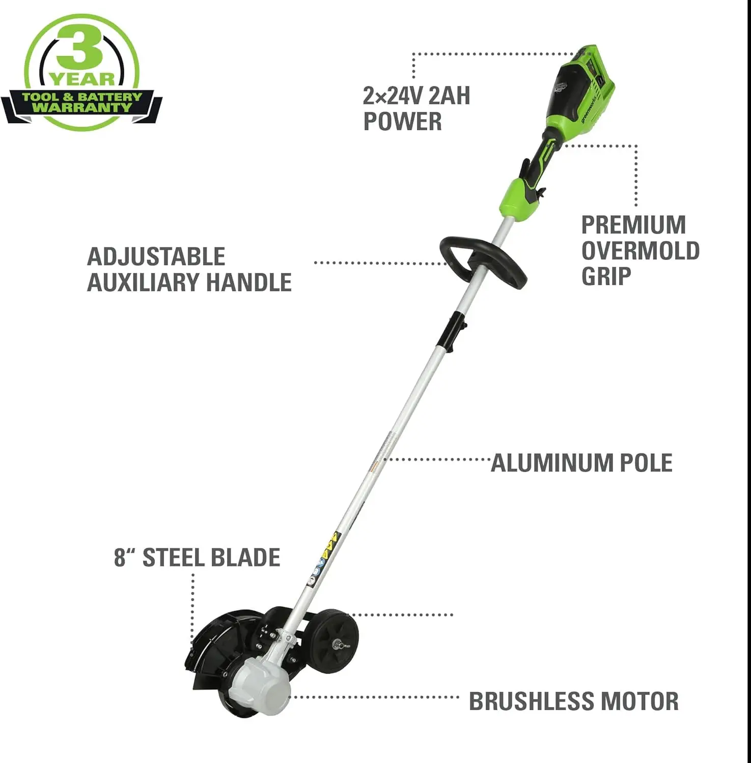 Bordeador inalámbrico sin escobillas de 8 ", 48V (2x24V), 2 baterías de 4.0Ah y cargador rápido de puerto Dual incluido