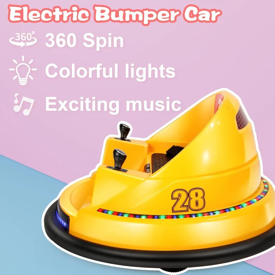 Giocattolo da corsa 6V Elettrico Giro sul paraurti Auto Veicolo Telecomando 360 Spin Numeri fai da te 00-99 Certificato ASTM Giallo6v Giallo