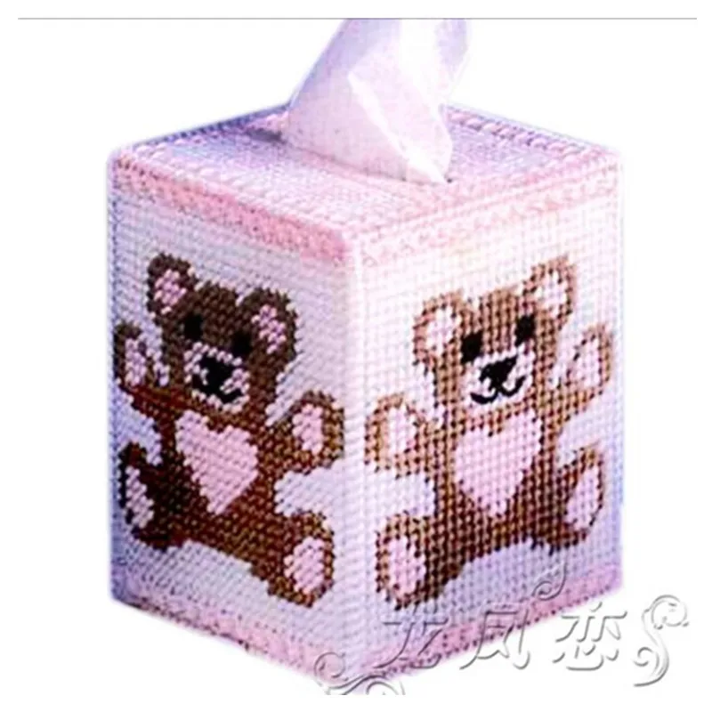 12x12x14cm Cuddle Bear Carton storage tissue box embroidery kit DIY handmade craft set Crocheting knitting needlework supplies