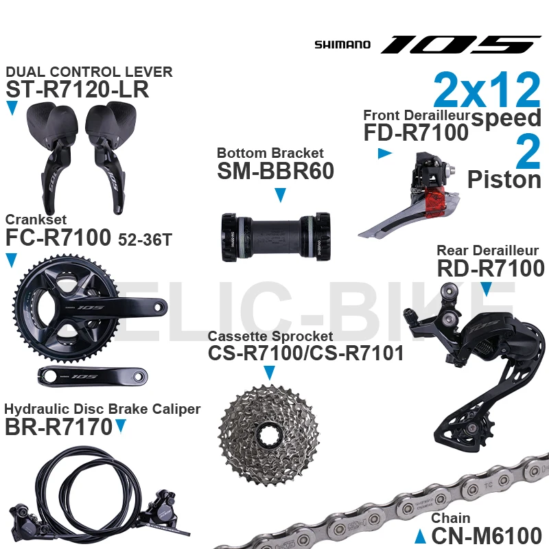 SHIMANO 105 Groupset ST-R7120 FD-R7100 RD-R7100 FC-R7100 CS-R7100 CS-HG710 BR-R7170 CN-M6100 SM-BBR60 Original Parts