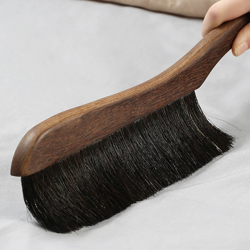 Wooden Cleaning Brush Horse Hair  Long Handle Duster Dust Brush Hand Broom Soft and Anti-static Furniture Car Interior Cleaning