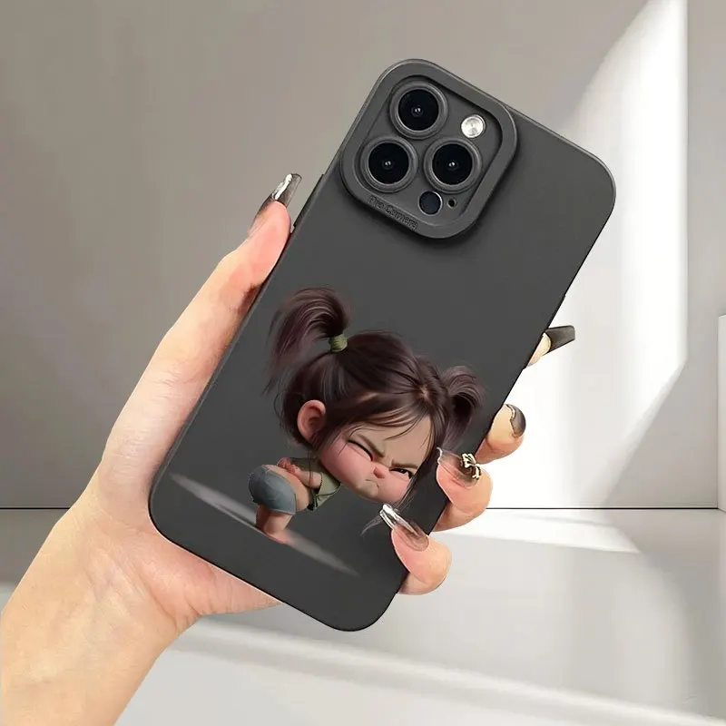 Modische Kreative Niedliche Mädchen-Muster Handyhülle für iPhone 16 15 14 12 13 11 Pro Max X XS XR 7 8 Plus Weiche TPU Matte Hülle Fundas – Detail 5