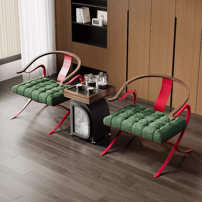 

Light luxury high-end new Chinese Yunhe red edge chair solid wood living room balcony single sofa tea table master table