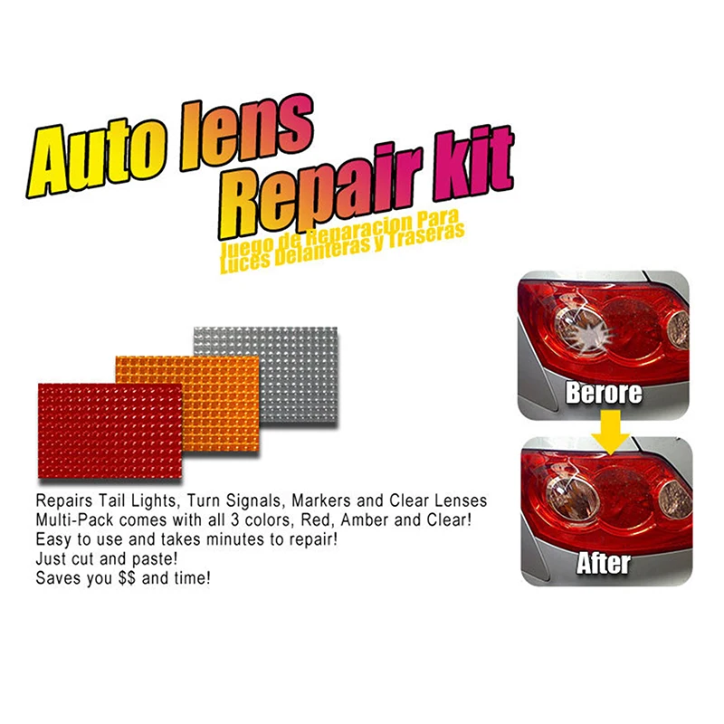 3 PCS Car Auto Lens Repair Kit DIY Grid Pattern Car Headlights Taillight Repair Tool Set Car Lights Crack Repair Film Red Amber